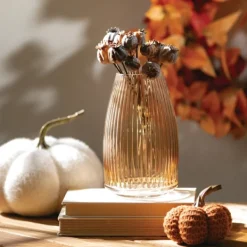 Vases-Kirkland's Home Modern Amber Ribbed Glass Vase Brown