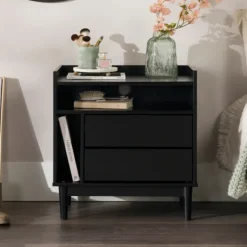 Nightstands-Kirkland's Home Modern Frame Wood Nightstand Black