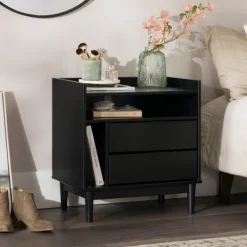 Nightstands-Kirkland's Home Modern Frame Wood Nightstand Black