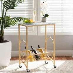 Kitchen Islands & Bar Carts-Kirkland's Home Modern Marble Deco Bar Cart