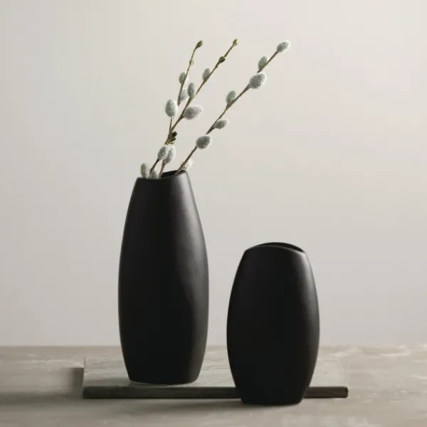 Vases-Kirkland's Home Modern Matte Ceramic Vases, Set Of 2 Black