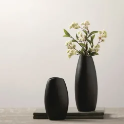 Vases-Kirkland's Home Modern Matte Ceramic Vases, Set Of 2 Black
