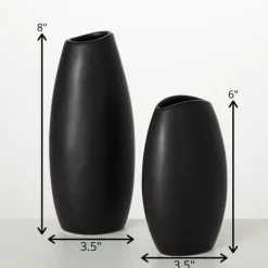 Vases-Kirkland's Home Modern Matte Ceramic Vases, Set Of 2 Black