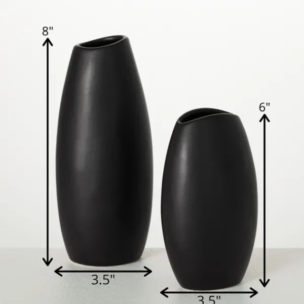 Vases-Kirkland's Home Modern Matte Ceramic Vases, Set Of 2 Black