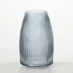Vases-Kirkland's Home Modern Ribbed Glass Vase Gray