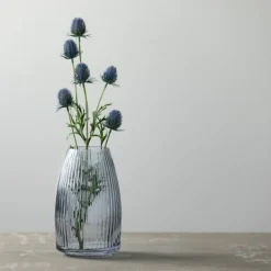 Vases-Kirkland's Home Modern Ribbed Glass Vase Gray