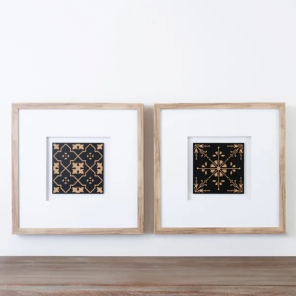 Framed Art-Kirkland's Home Modern Tile I Shadowbox Framed Art Print White/Brown