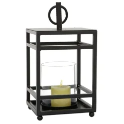 Lanterns-Kirkland's Home Modern Vintage Iron Framed Lantern, 15 In. Black