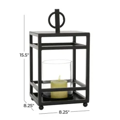 Lanterns-Kirkland's Home Modern Vintage Iron Framed Lantern, 15 In. Black