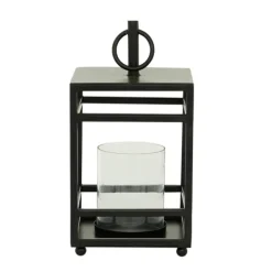 Lanterns-Kirkland's Home Modern Vintage Iron Framed Lantern, 15 In. Black
