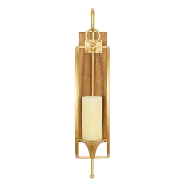 Sconces-Kirkland's Home Modern Warm Wood And Gold Sconce