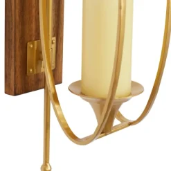 Sconces-Kirkland's Home Modern Warm Wood And Gold Sconce