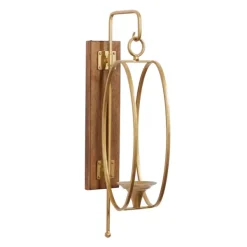 Sconces-Kirkland's Home Modern Warm Wood And Gold Sconce