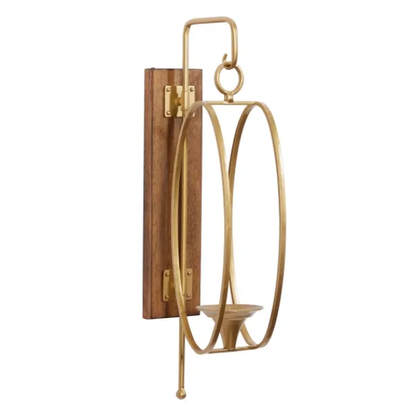 Sconces-Kirkland's Home Modern Warm Wood And Gold Sconce