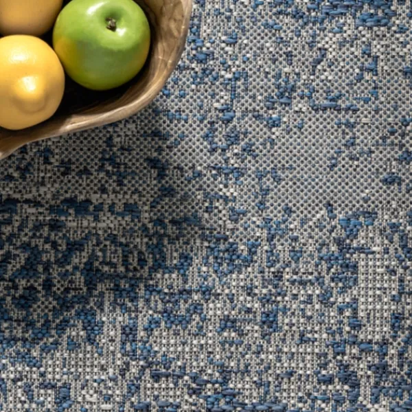 Outdoor Rugs-Kirkland's Home Molly Blue Mottled Abstract Outdoor Rug, 8X10 Blue/Gray