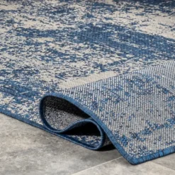 Outdoor Rugs-Kirkland's Home Molly Blue Mottled Abstract Outdoor Rug, 8X10 Blue/Gray