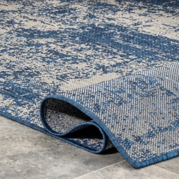 Outdoor Rugs-Kirkland's Home Molly Blue Mottled Abstract Outdoor Rug, 8X10 Blue/Gray