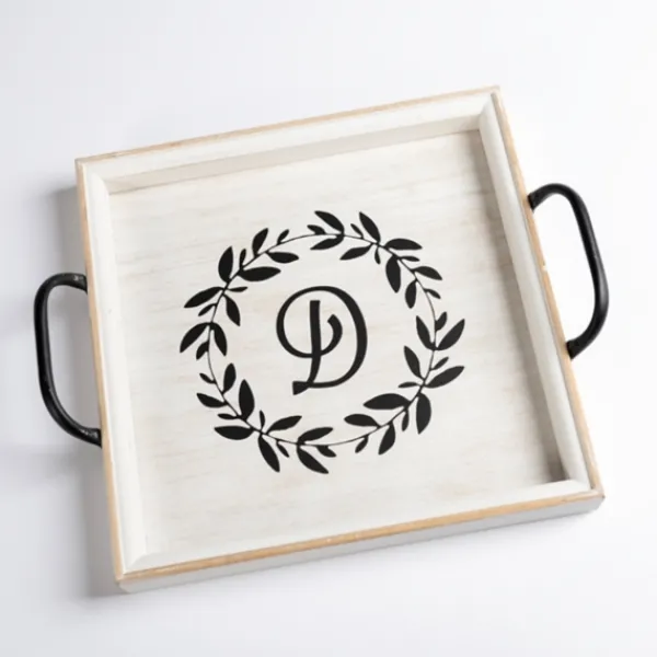 Decorative Trays-Kirkland's Home Monogram D Wood Tray With Handles White
