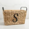 Baskets & Boxes-Kirkland's Home Monogram S Woven Rat Metal Handle Basket Tan