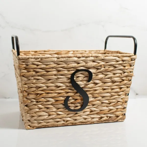 Baskets & Boxes-Kirkland's Home Monogram S Woven Rat Metal Handle Basket Tan