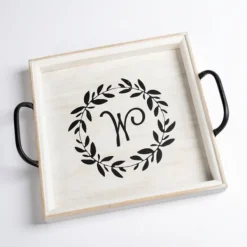 Decorative Trays-Kirkland's Home Monogram W Wood Tray With Handles White