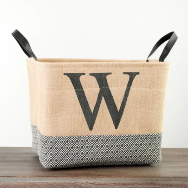 Baskets & Boxes-Kirkland's Home Monogrammed W Black Diamond Jute Storage Bin Tan/Black