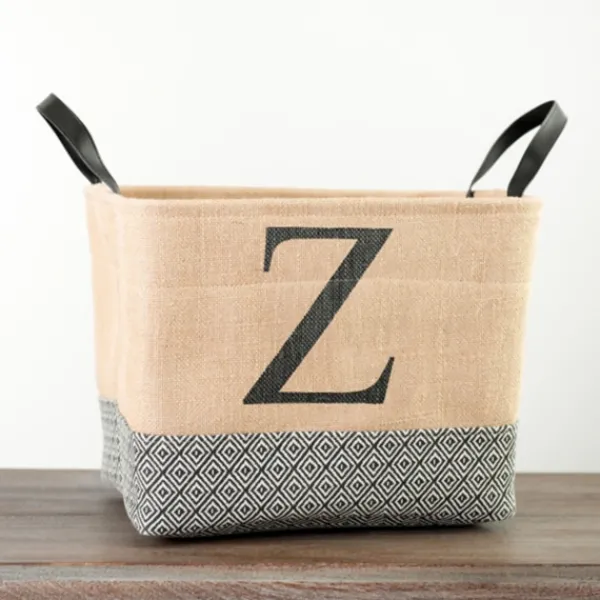 Baskets & Boxes-Kirkland's Home Monogrammed Z Black Diamond Jute Storage Bin Tan/Black