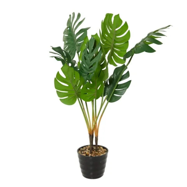 Trees & Topiaries-Kirkland's Home Monstera Plant In Ribbed Rock Planter
