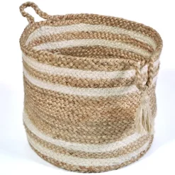 Baskets & Boxes-Kirkland's Home Montego Striped Natural Storage Basket, 17 In. Tan/White