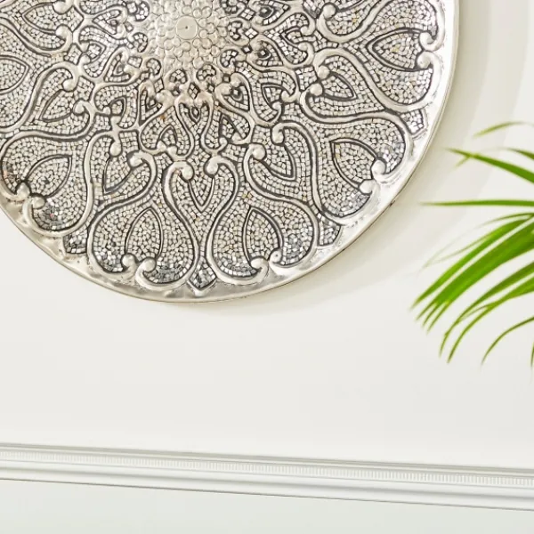 Wall Plaques-Kirkland's Home Mosaic Round Metal Wall Plaque Silver
