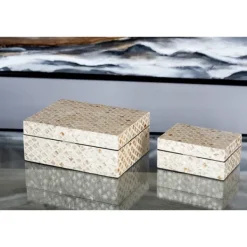 Baskets & Boxes-Kirkland's Home Mother Of Pearl 2-Pc. Box Set Tan/White