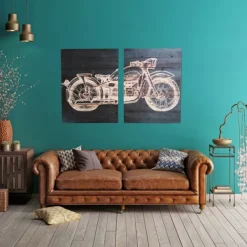 Wall Plaques-Kirkland's Home Motorcycle Wood Wall Plaques, Set Of 2 Black/Tan
