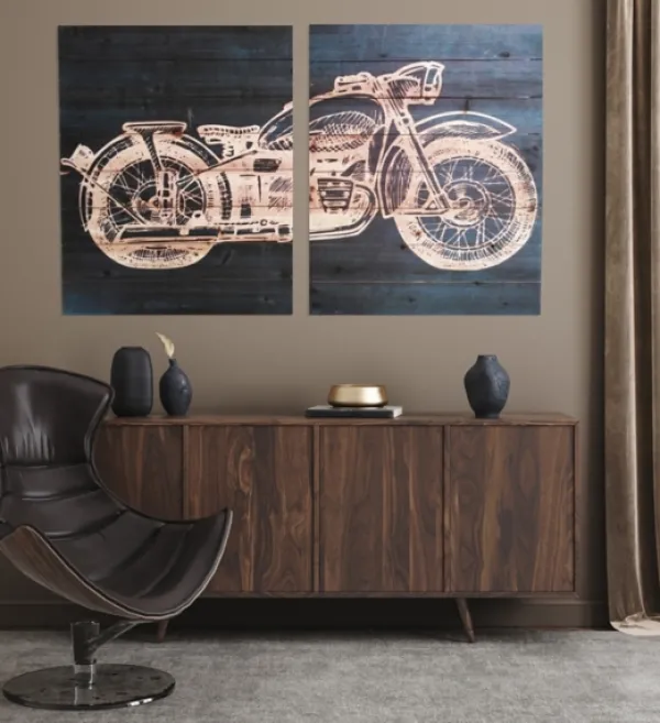 Wall Plaques-Kirkland's Home Motorcycle Wood Wall Plaques, Set Of 2 Black/Tan