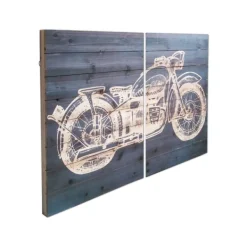 Wall Plaques-Kirkland's Home Motorcycle Wood Wall Plaques, Set Of 2 Black/Tan