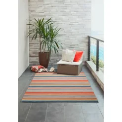 Outdoor Rugs-Kirkland's Home Multi Dhurri Stripe Indoor/Outdoor Area Rug, 5X7 Blue/Orange/Multi
