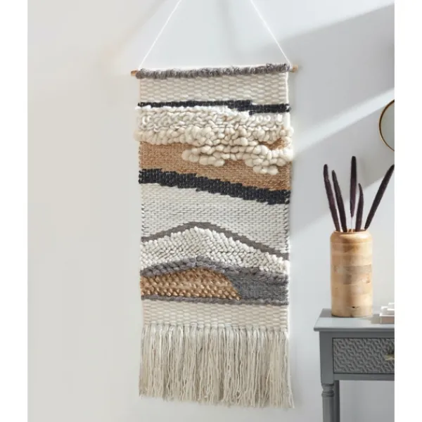 Wall Plaques-Kirkland's Home Multicolor Abstract Woven Fringe Wall Hanging Tan