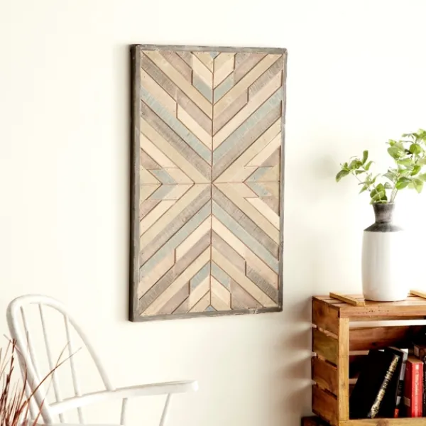 Wall Plaques-Kirkland's Home Multicolor Criss Cross Chevron Wood Wall Plaque Brown/Gray