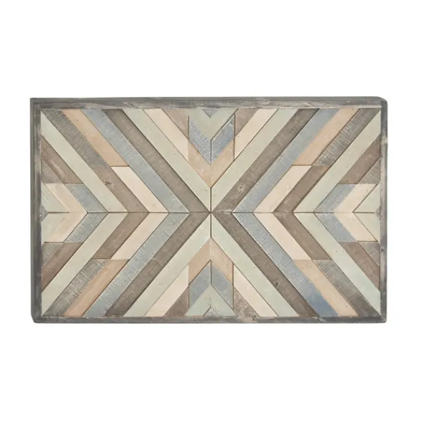 Wall Plaques-Kirkland's Home Multicolor Criss Cross Chevron Wood Wall Plaque Brown/Gray