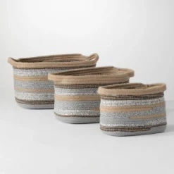 Baskets & Boxes-Kirkland's Home Multicolor Jute And Polyester Baskets, Set Of 3 Tan/Gray/Multi