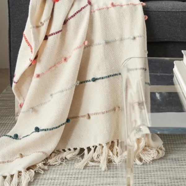 Blankets & Throws-Kirkland's Home Multicolor Loop Striped Throw Ivory/Multi