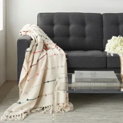Blankets & Throws-Kirkland's Home Multicolor Loop Striped Throw Ivory/Multi