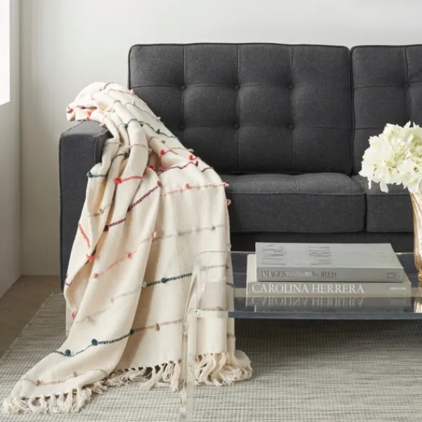 Blankets & Throws-Kirkland's Home Multicolor Loop Striped Throw Ivory/Multi