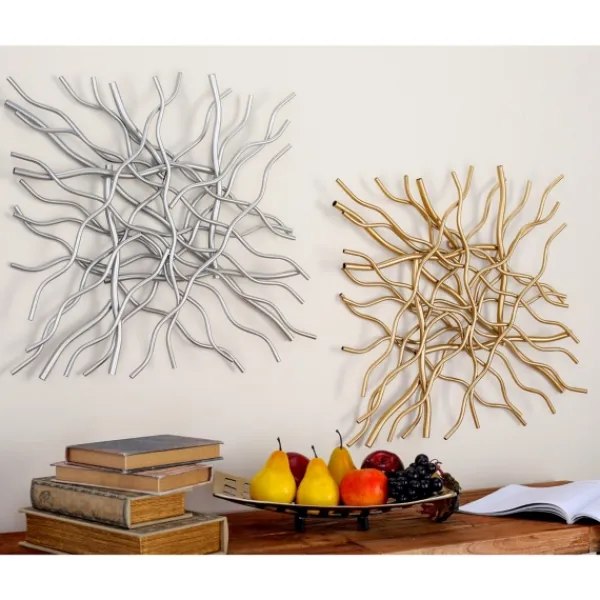 Wall Plaques-Kirkland's Home Multicolor Metal Abstract Wall Plaques, Set Of 2 Gold/Silver