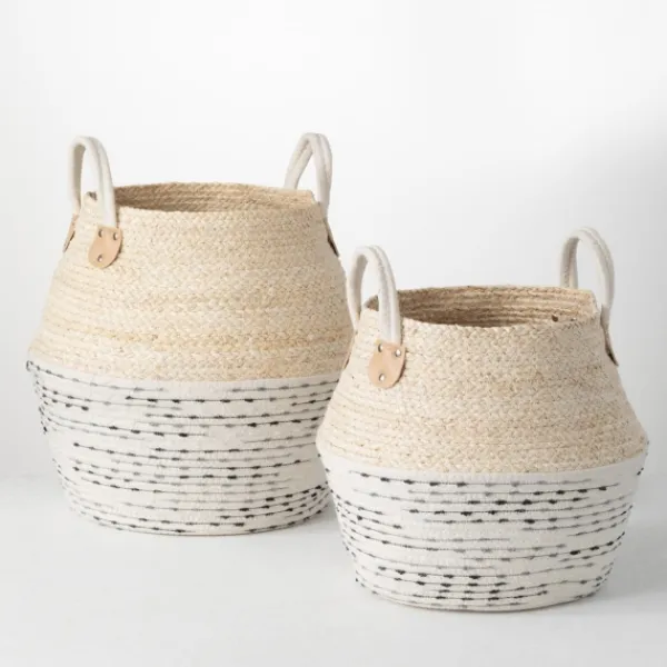 Baskets & Boxes-Kirkland's Home Multicolor Natural Maize Woven Baskets, Set Of 2 Multi/White/Tan