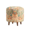 Benches & Ottomans-Kirkland's Home Multicolor Patterned Wood Ottoman Stool Blue/Orange/Ivory