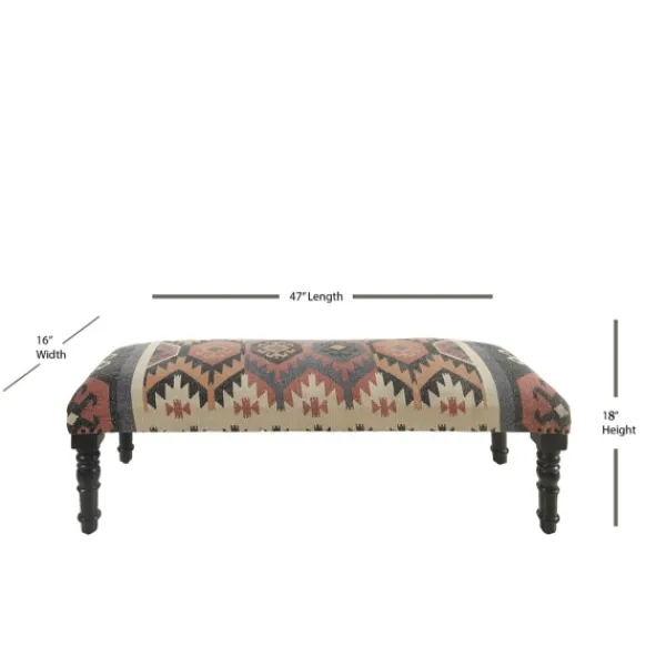 Benches & Ottomans-Kirkland's Home Multicolor Southwestern Geometric Bench Ivory/Red/Multi