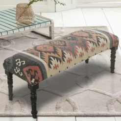 Benches & Ottomans-Kirkland's Home Multicolor Southwestern Geometric Bench Ivory/Red/Multi