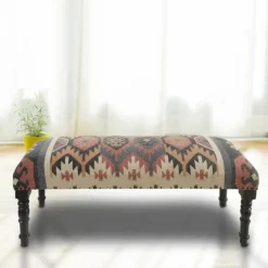 Benches & Ottomans-Kirkland's Home Multicolor Southwestern Geometric Bench Ivory/Red/Multi