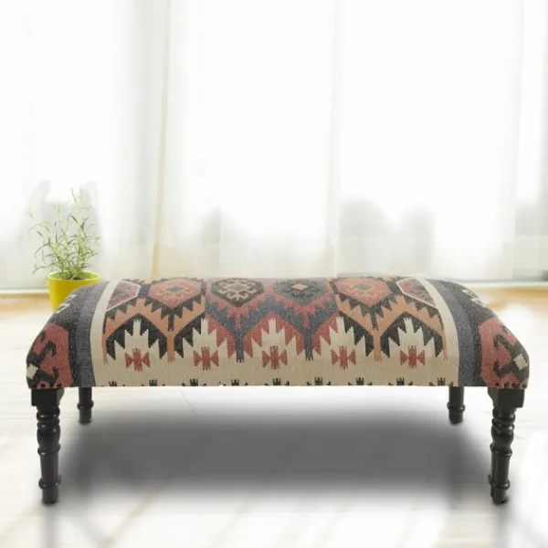 Benches & Ottomans-Kirkland's Home Multicolor Southwestern Geometric Bench Ivory/Red/Multi