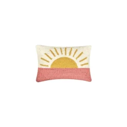 Pillows-Kirkland's Home Multicolor Sunrise Hooked Wool Lumbar Pillow Ivory/Yellow/Pink